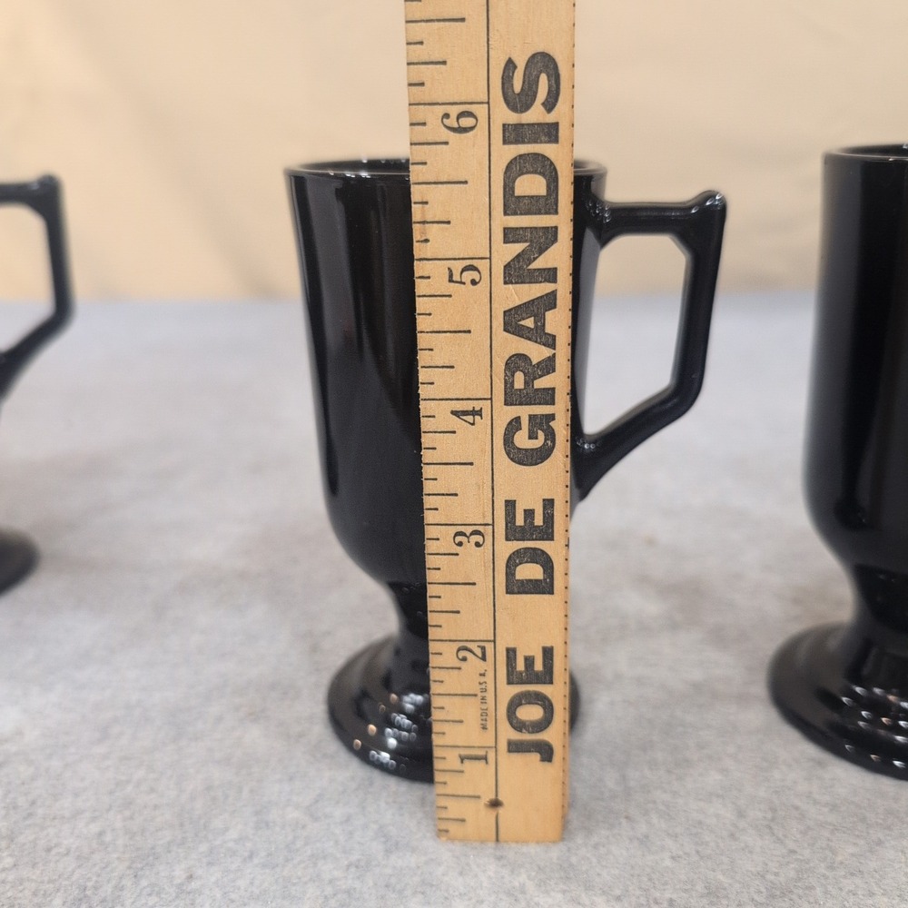 Vintage Black Milk Glass Footed Irish Coffee Mugs Pedestal Set of 4 - Picture 6 of 8